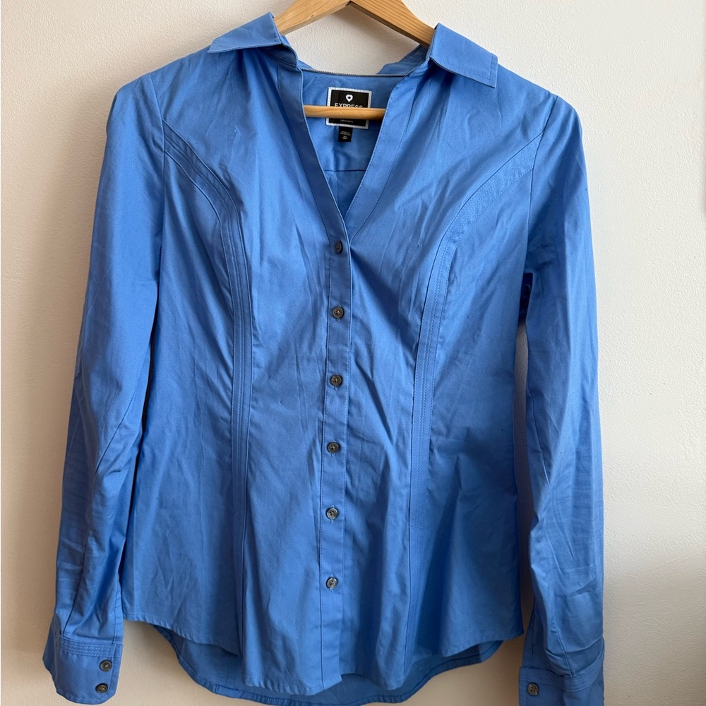 Express Blue Button-Up Blouse